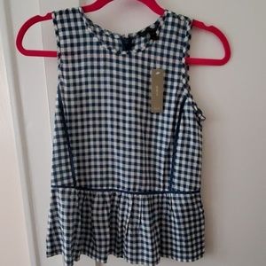 J Crew silk gingham ruffle peplum top 0P navy